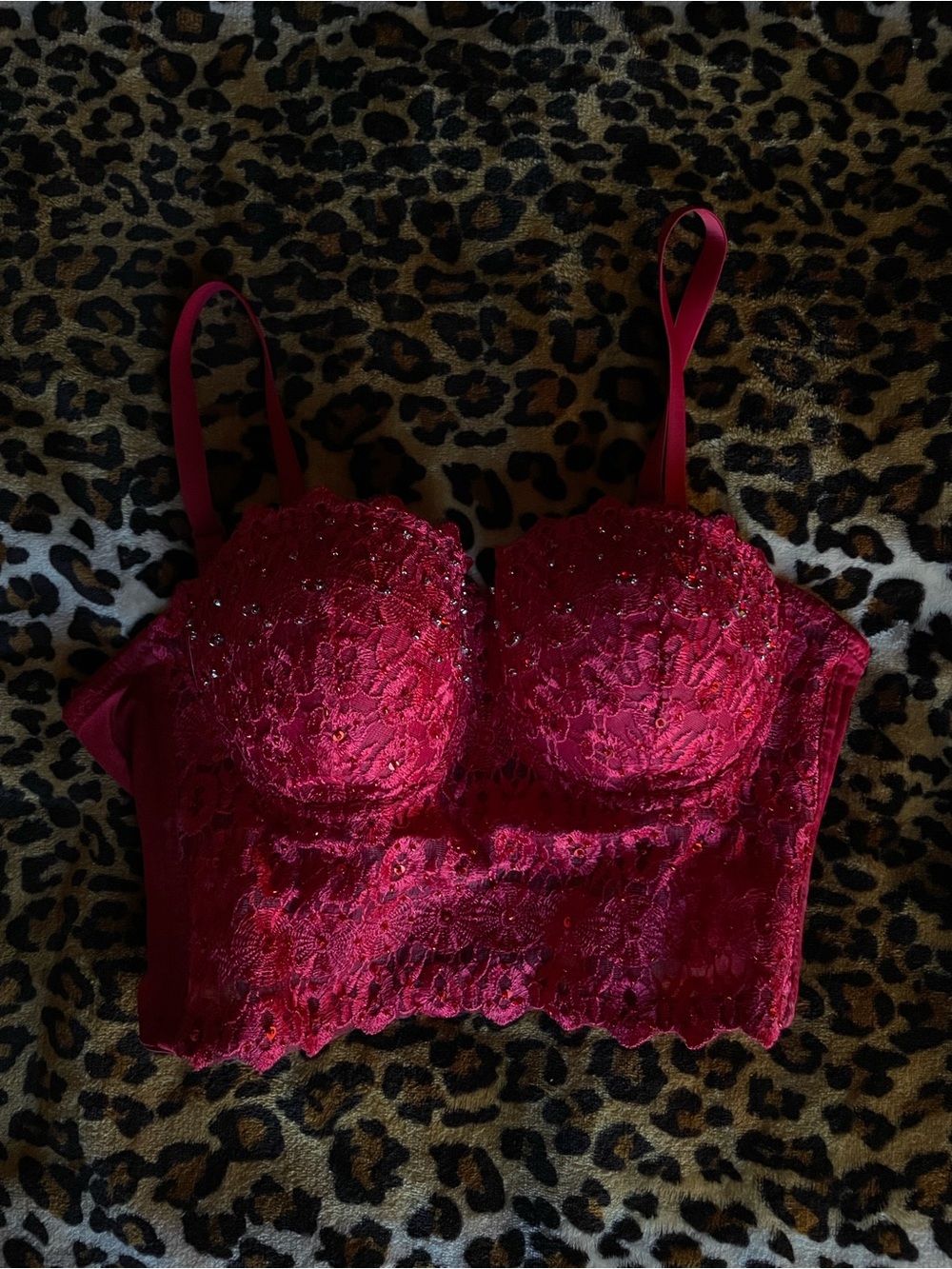 Lace Longline Bralette in Ruby Red